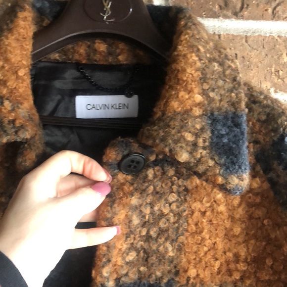 Calvin Klein Brown Plaid Faux Sherpa Button Jacket - Picture 5 of 9